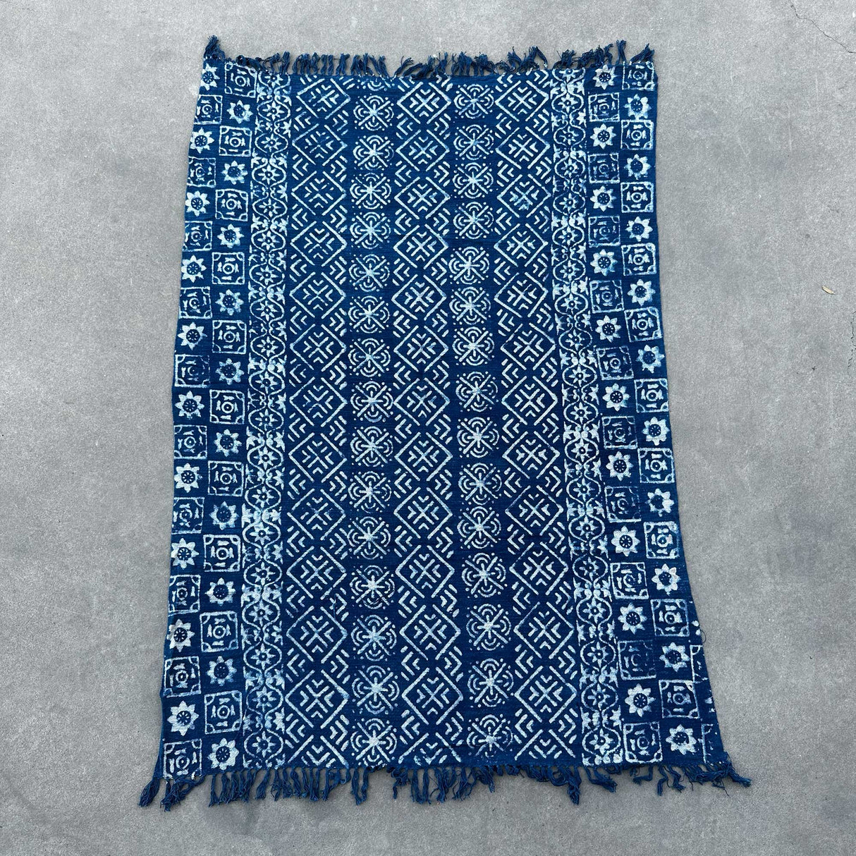 Handmade Boho Throw - 170x120cm - Indigo Desi Stripes - SHAMTAM.COM