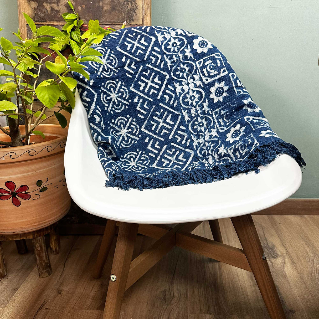 Handmade Boho Throw - 170x120cm - Indigo Desi Stripes - SHAMTAM.COM