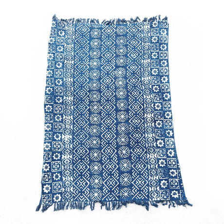 Handmade Boho Throw - 170x120cm - Indigo Desi Stripes - SHAMTAM.COM