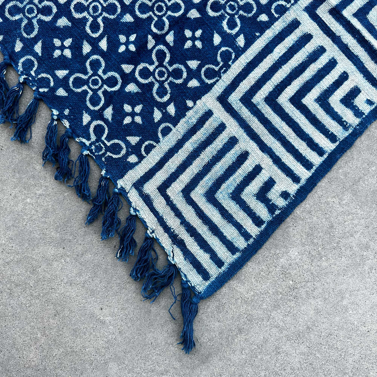 Handmade Boho Throw - 170x120cm - Indigo Kasba Tiles - SHAMTAM.COM