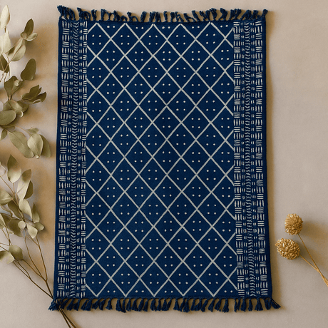 Handmade Indigo Throw Blanket 170x120cm Midnight Heerak - SHAMTAM.COM