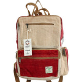 Handmade Large Boxy Hemp Backpack in Wine & Cream with Herringbone Pattern - Himalayan by Ancient Wisdom, Made in Nepal - SHAMTAM.COM