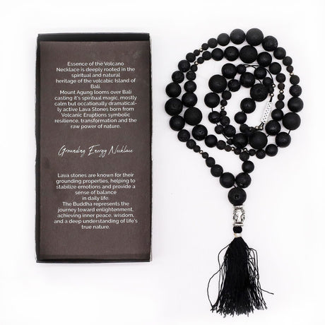 Handmade Lava Stone Mala Necklace with Buddha Tassel - SHAMTAM.COM