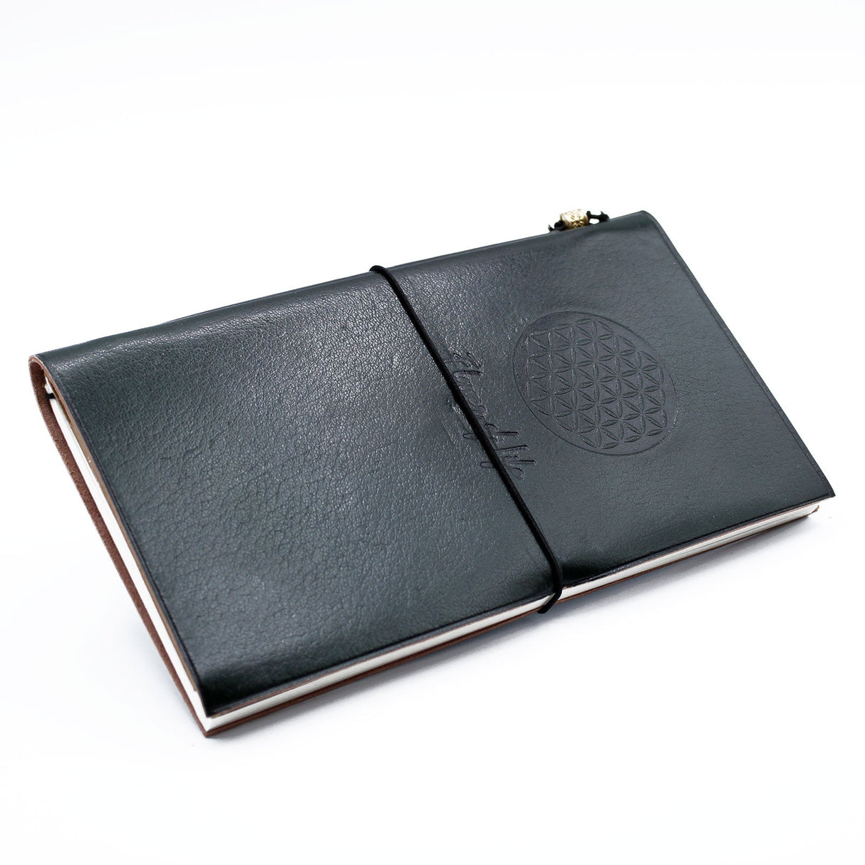 Handmade Leather Journal - Flower of Life - Green (80 pages) - SHAMTAM.COM