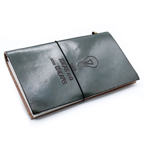 Handmade Leather Journal - Good Ideas and Other Dreams - Grey (80 pages) - SHAMTAM.COM