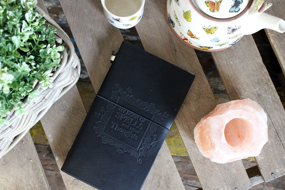 Handmade Leather Journal - My Book of Spells and other Thoughts - Black - SHAMTAM.COM