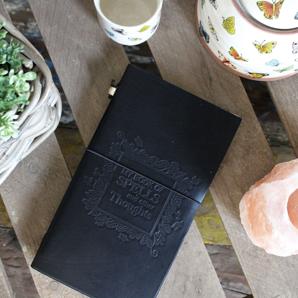 Handmade Leather Journal - My Book of Spells and other Thoughts - Black - SHAMTAM.COM