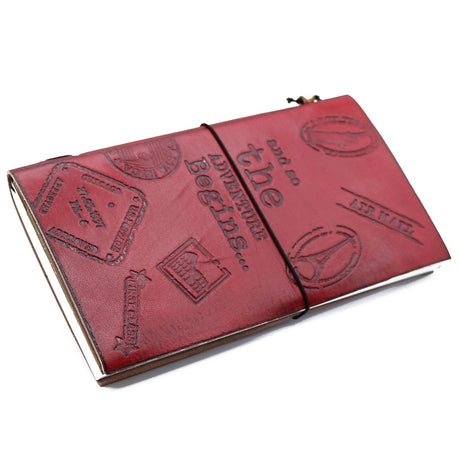 Handmade Leather Journal - The Adventure Begins - Red - (80 pages) - SHAMTAM.COM