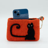 Handmade Orange Felt Cat Face Zipper Pouch - Ancient Wisdom, Nepal Craftsmanship - SHAMTAM.COM