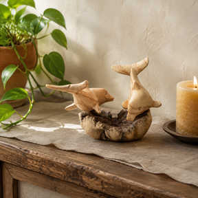Sculpture en bois artisanale Parasite - Dauphins en jeu