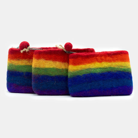 Handmade Rainbow Felt Zipper Pouch - Colorful Rectangular Wallet by Ancient Wisdom, Made in Nepal - SHAMTAM.COM