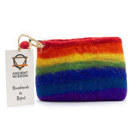 Handmade Rainbow Felt Zipper Pouch - Colorful Rectangular Wallet by Ancient Wisdom, Made in Nepal - SHAMTAM.COM