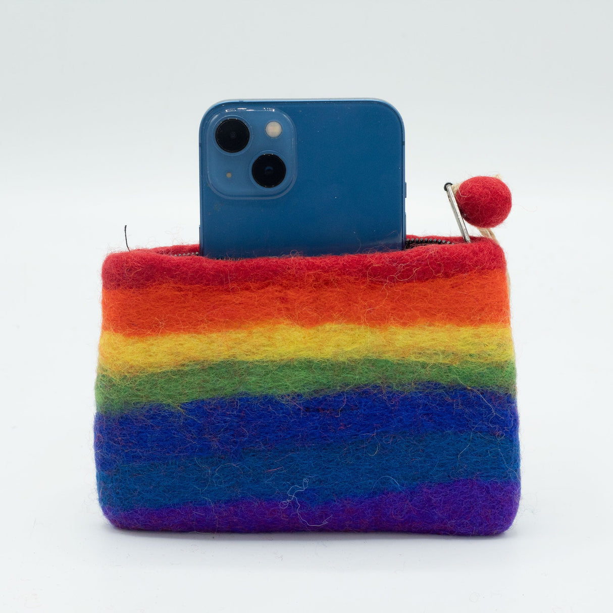 Handmade Rainbow Felt Zipper Pouch - Colorful Rectangular Wallet by Ancient Wisdom, Made in Nepal - SHAMTAM.COM