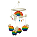 Handmade Rainbow Sheep Felt Baby Mobile - Whimsical Nursery Decor with Clouds and Raindrops - SHAMTAM.COM