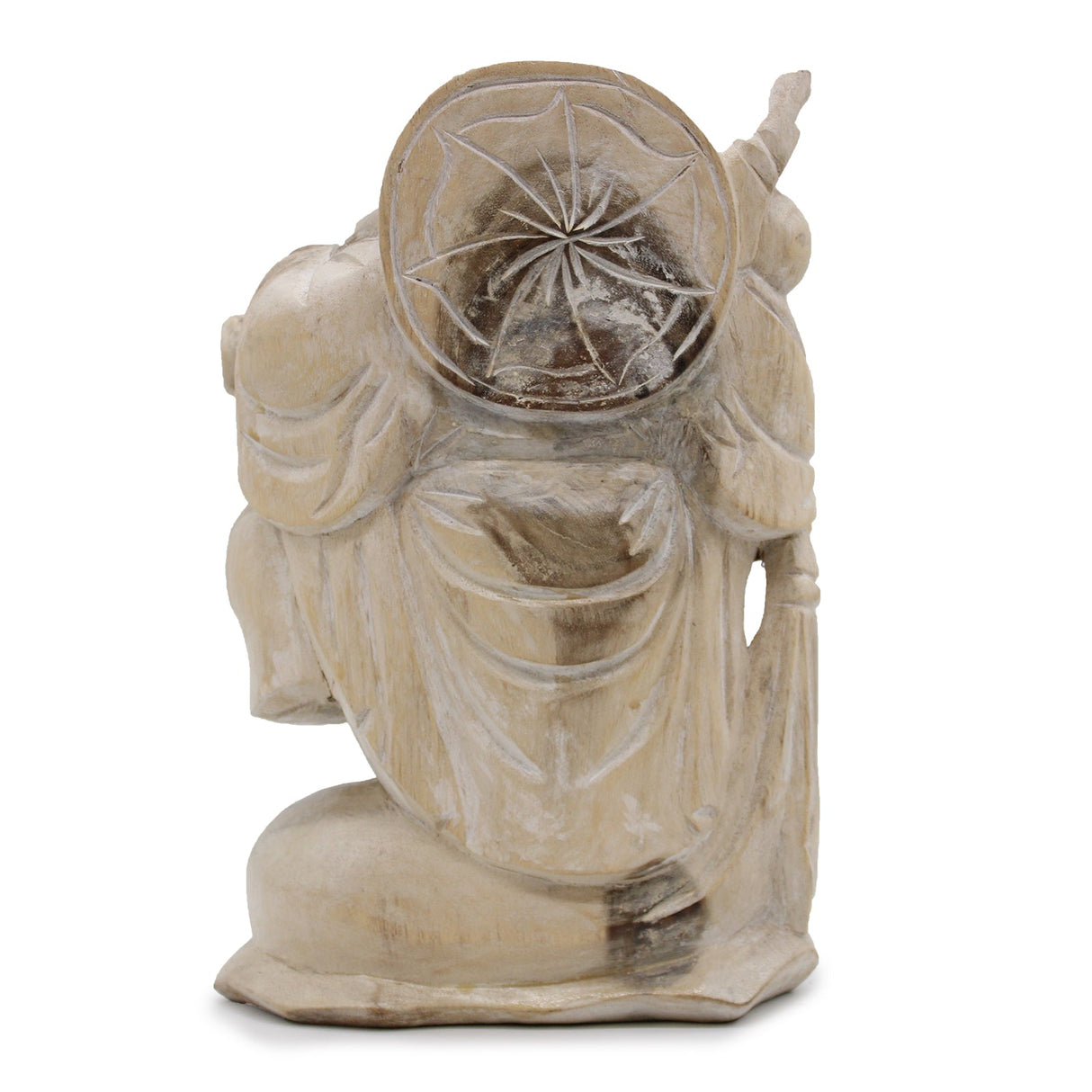 Happy Buddha Bring Wood - Whitewash 30cm - SHAMTAM.COM