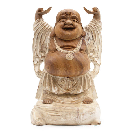 Happy Buddha Hands Up - Whitewash 40cm - SHAMTAM.COM