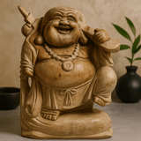 Happy Buddha Statue Bring Wood Whitewash 30cm - SHAMTAM.COM