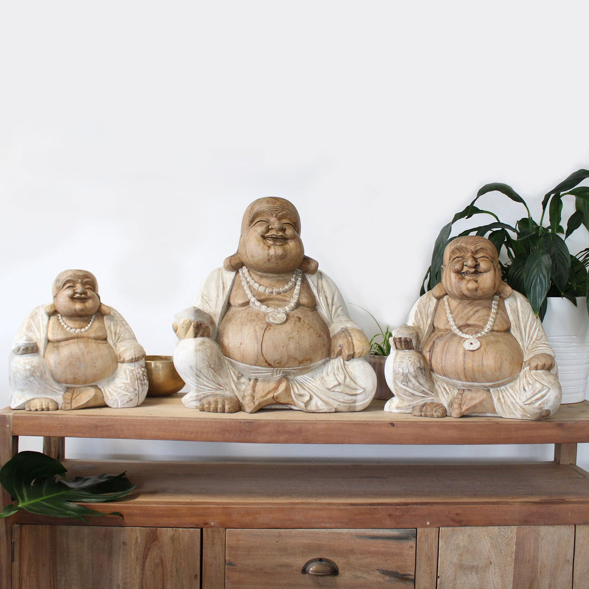 Happy Buddha - Whitewash 40cm - SHAMTAM.COM