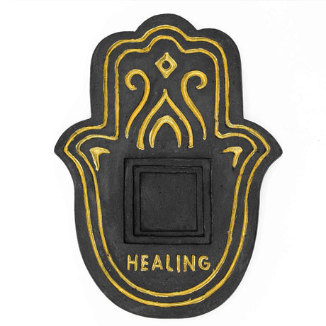 Healling Incense Plate - Black & Gold Lava - Stone Effect - SHAMTAM.COM