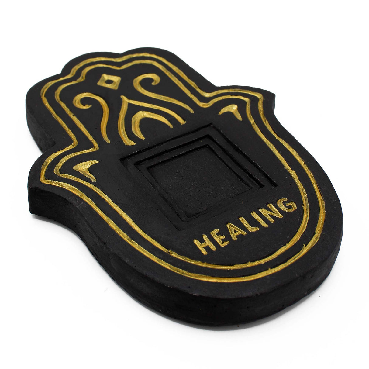 Healling Incense Plate - Black & Gold Lava - Stone Effect - SHAMTAM.COM