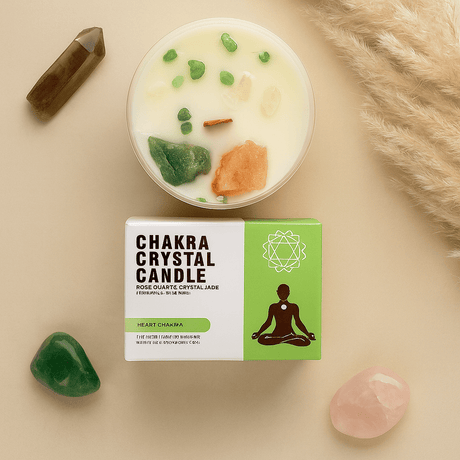 Heart Chakra Crystal Candle, Rose Quartz and Jade - SHAMTAM.COM