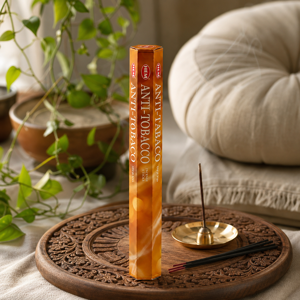 HEM Hexagonal Incense - Anti Tobacco — styled in a warm, naturally lit interior