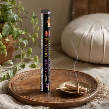 HEM Hexagonal Incense - Palo Santo Masala - Lavender — styled in a warm, naturally lit interior