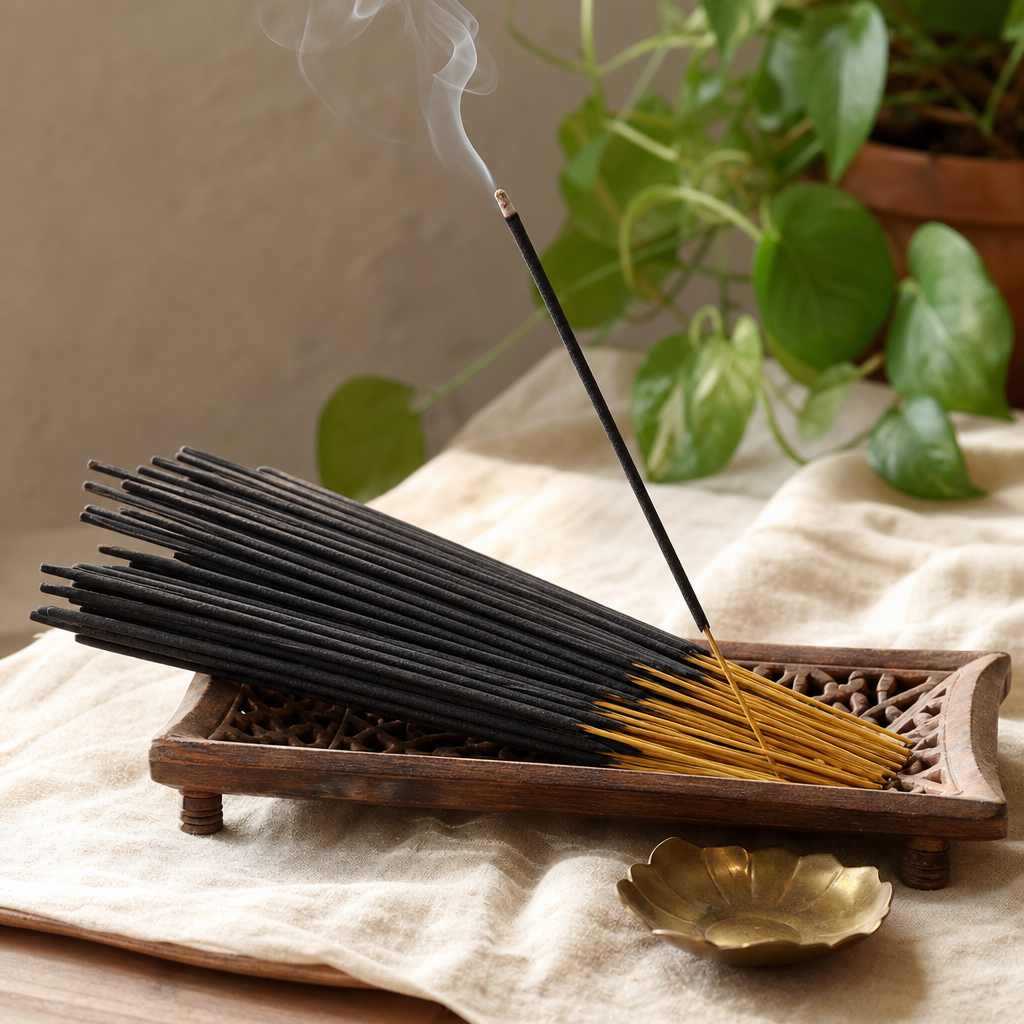 HEM Hexagonal Incense - Palo Santo Masala - Rose — styled in a warm, naturally lit interior