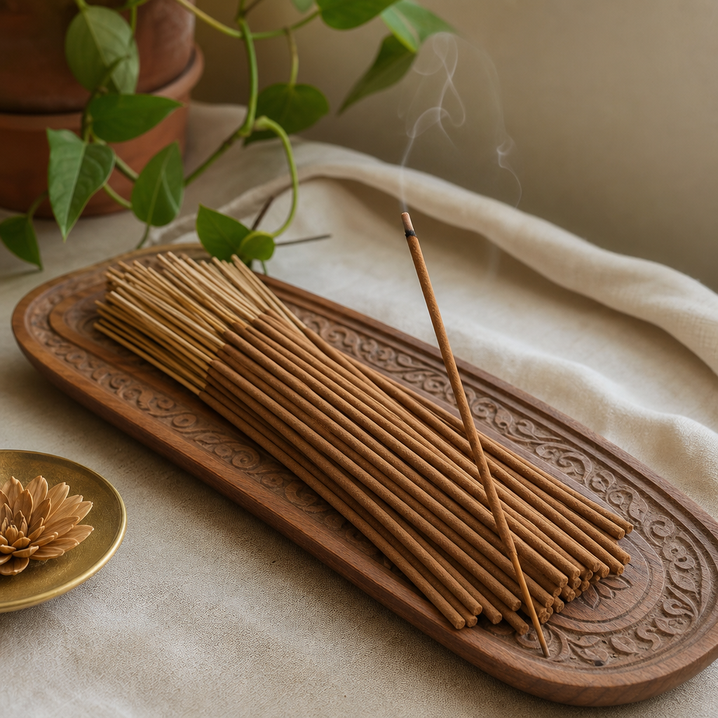 HEM Hexagonal Incense - Precious Chandan — styled in a warm, naturally lit interior