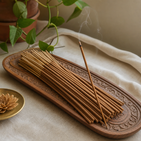 HEM Hexagonal Incense - Precious Chandan — styled in a warm, naturally lit interior