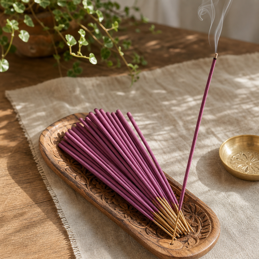 HEM Hexagonal Incense - Precious Opium — styled in a warm, naturally lit interior