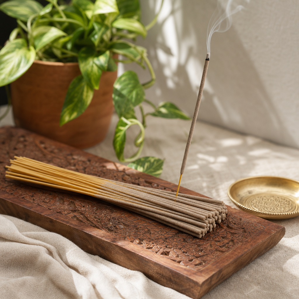 HEM Hexagonal Incense - Smudge - Frank Myrrh — styled in a warm, naturally lit interior