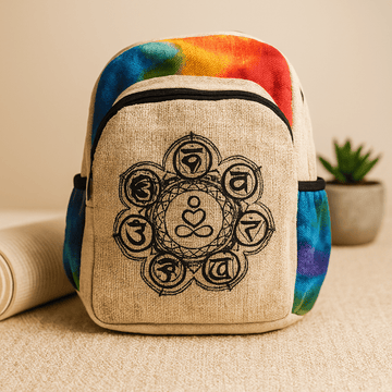 Rucsac mediu tie-dye din cânepă cu 7 chakre