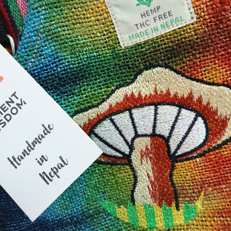 Handmade Himalayan Hemp Embroidery Mushroom Party Bag - Colorful Artisanal Design from Nepal - SHAMTAM.COM