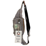 Handmade Blue Cotton Hemp Waist Bag with Herringbone Pattern - THC Free, Made in Nepal - SHAMTAM.COM