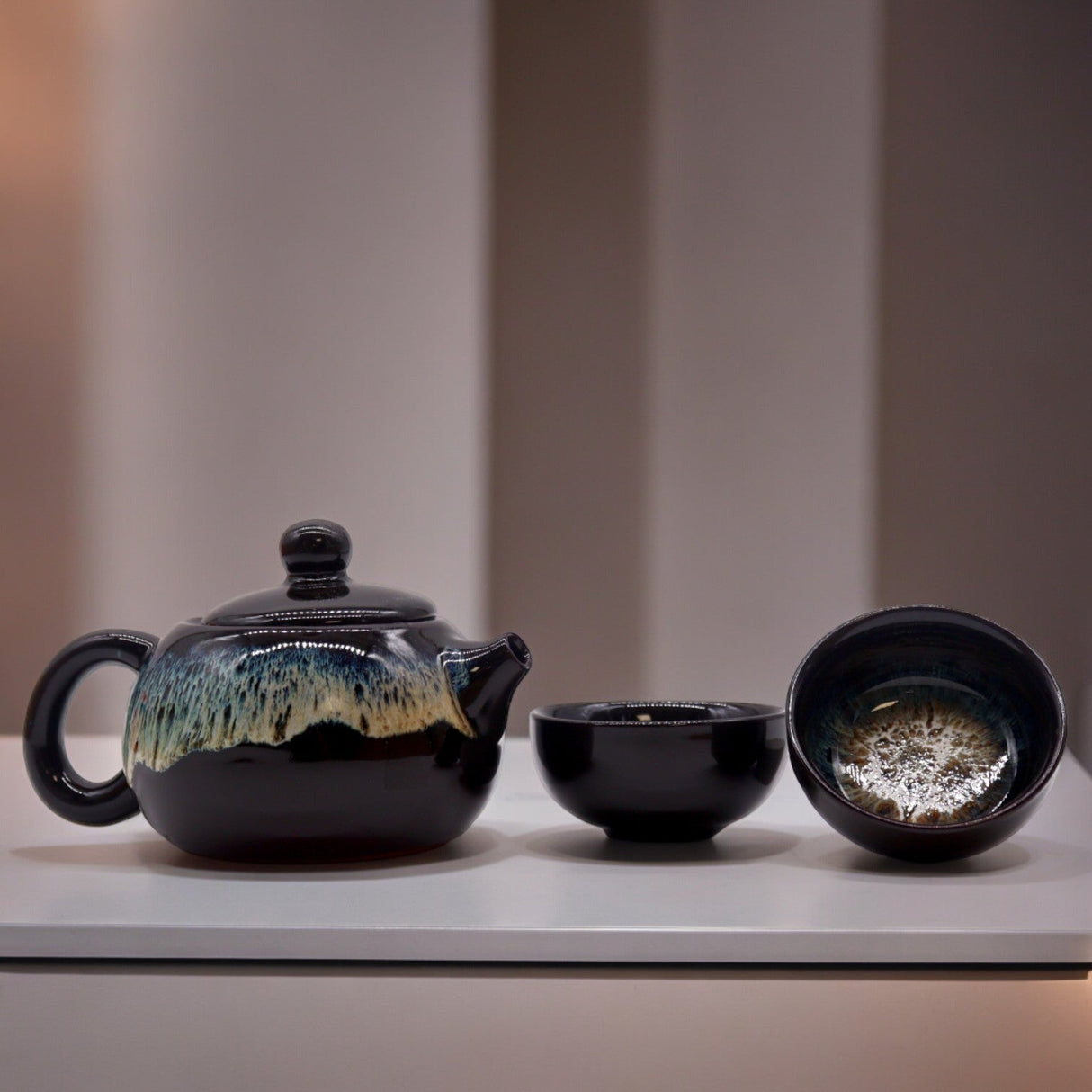 Teapot Set Black Glaze - Pot & Two Cups - SHAMTAM.COM