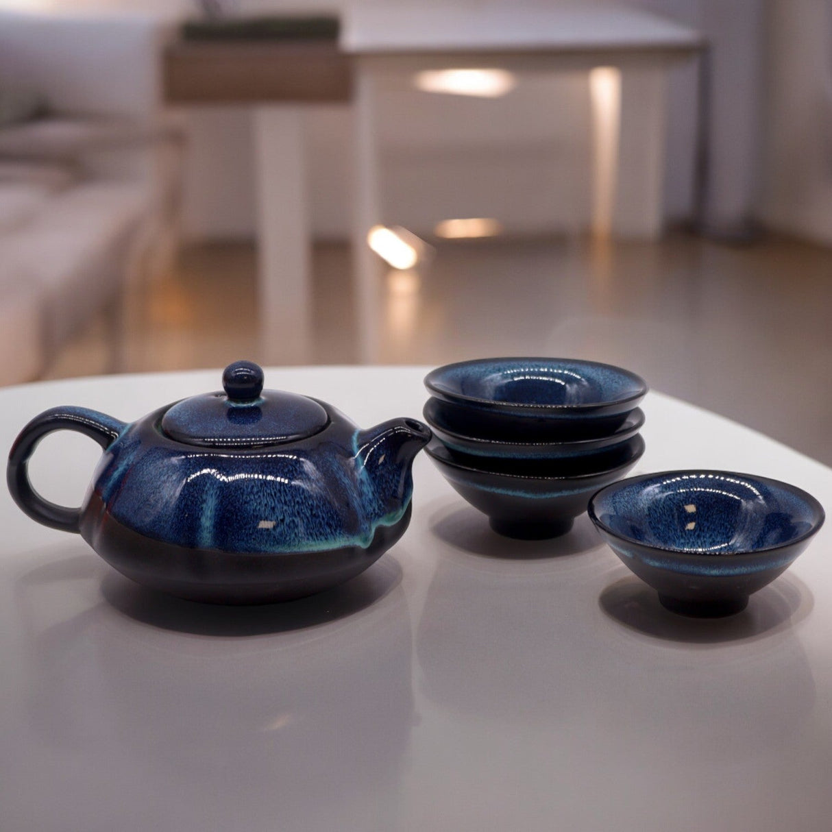 Teapot Set Blues - Pot & Four Cups - SHAMTAM.COM