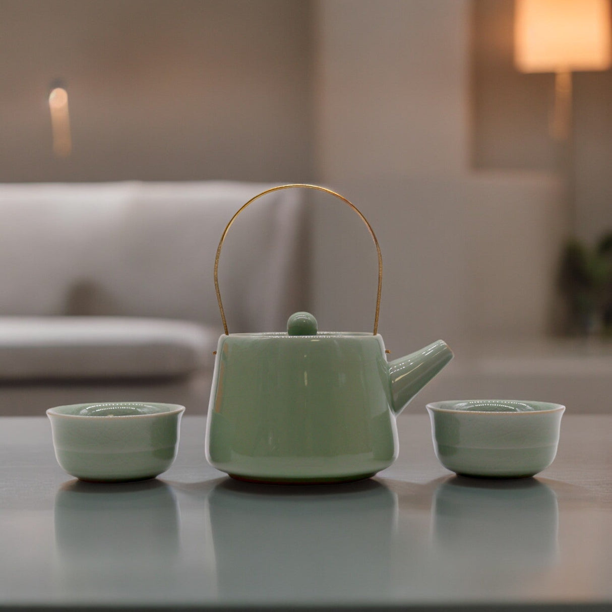 Teapot Set Jade - Pot & Two Cups - SHAMTAM.COM