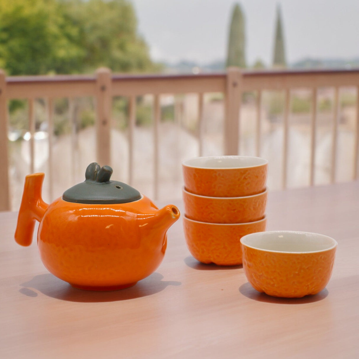 Teapot Set Orange - Pot & Four Cups - SHAMTAM.COM