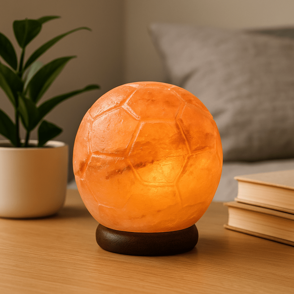 Himalayan Salt Lamp Football Shape Wooden Base - SHAMTAM.COM