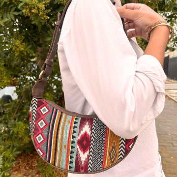 Hobo-Tasche Jacquard Braun mit braunem Riemen