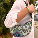 Jacquard Hobo Bag - Geo - Geen (brown strap) - SHAMTAM.COM