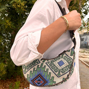 Jacquard Hobo Bag - Geo - Geen (brown strap) - SHAMTAM.COM