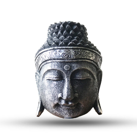 Home Decoration Buddha Head - 25cm - Silver Shine Finish - SHAMTAM.COM