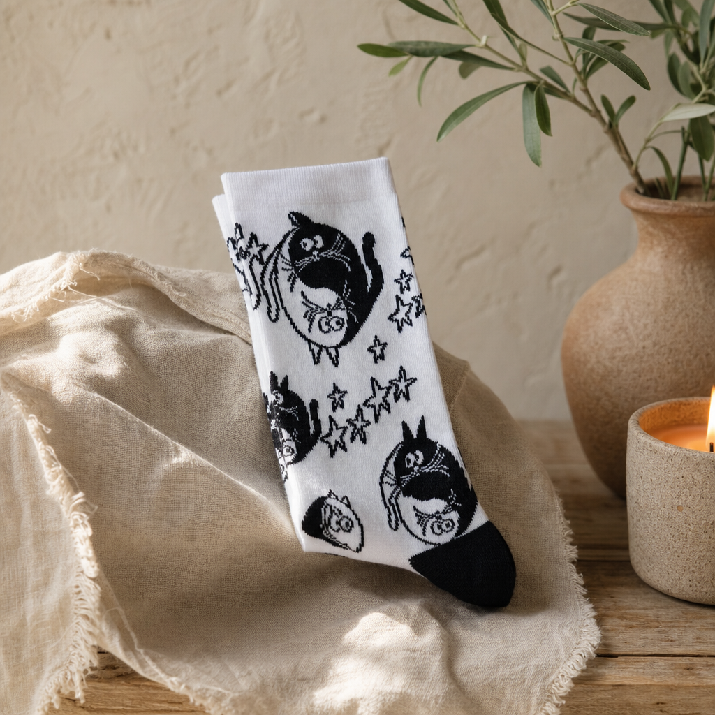 Hop Hare Bamboo Socks (36-40) - Ying Yang — styled in a warm, naturally lit interior