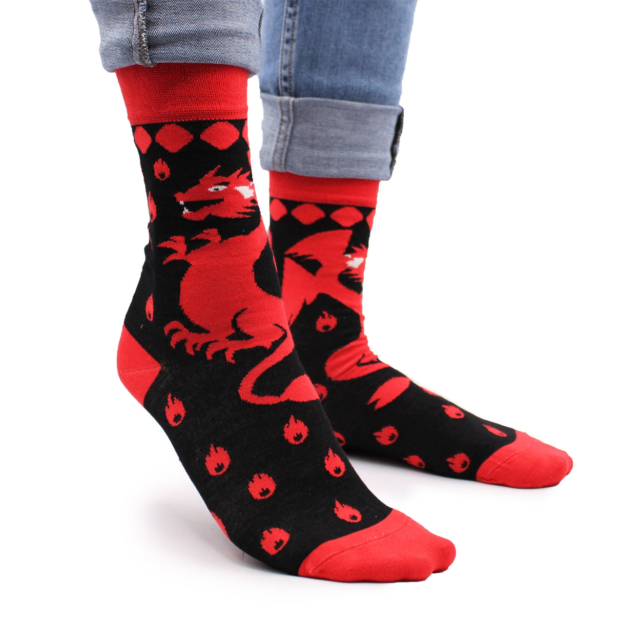 Bamboo Socks M/L - Red Dragons - SHAMTAM.COM