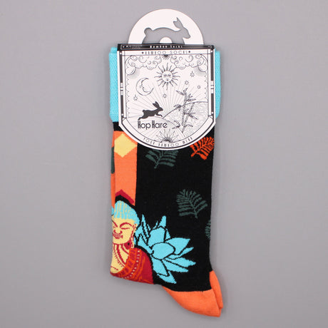 Bamboo Socks S/M - Blue Buddha & Lotus  - SHAMTAM.COM