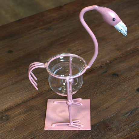 Hydroponic Pot Home Decor - Pink Metal Flamingo Des 2 - SHAMTAM.COM