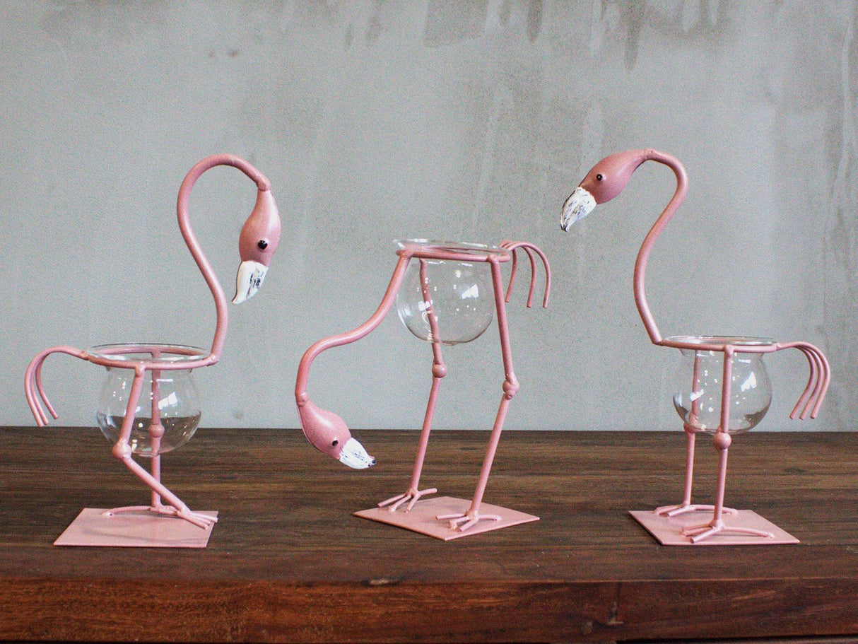 Hydroponic Pot Home Decor - Pink Metal Flamingo Des 3 - SHAMTAM.COM