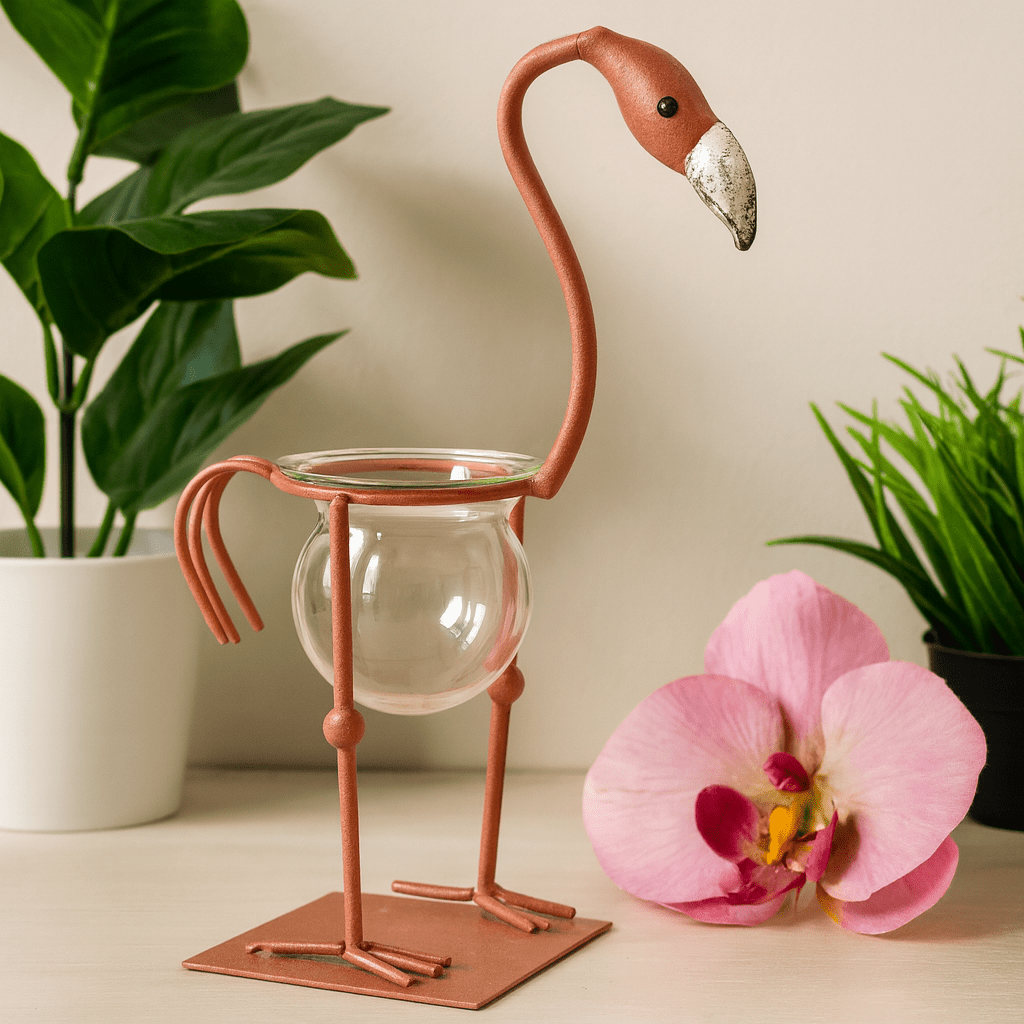 Hydroponic Pot Pink Metal Flamingo Planter - SHAMTAM.COM
